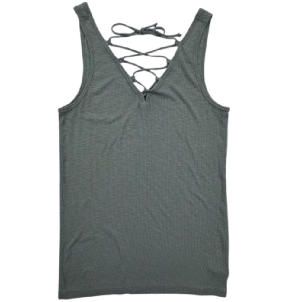 Aerie Real Soft Lace Up Tank Top Womens L Green Crisscross
